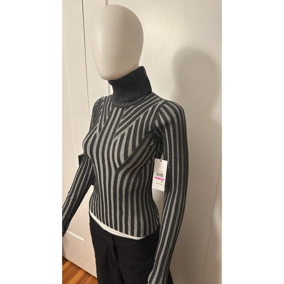 DKNY Jeans Women's Grey Printed Turtleneck Long-Sleeve Sweater NWT Size XXS - Picture 6 of 9